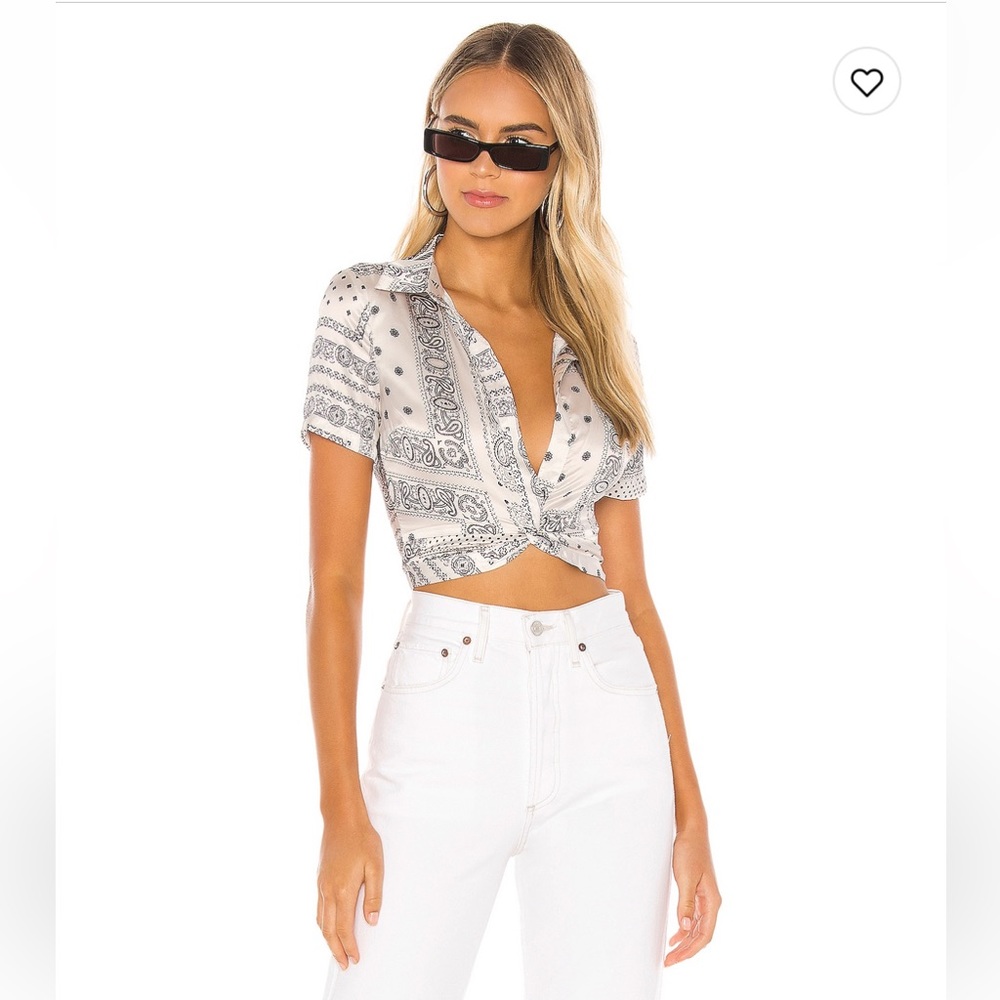 superdown White Bandana Print Crop Top